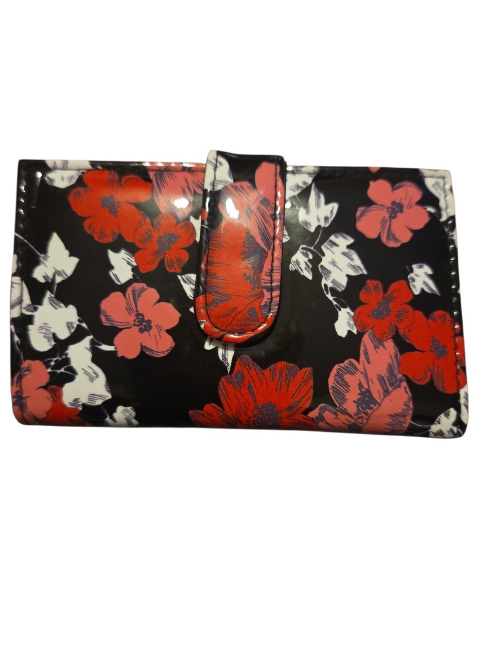 Floral Patent Wallet - Red & Black